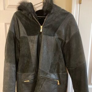 Ladies Reversible Leather Jacket With Fur Trim